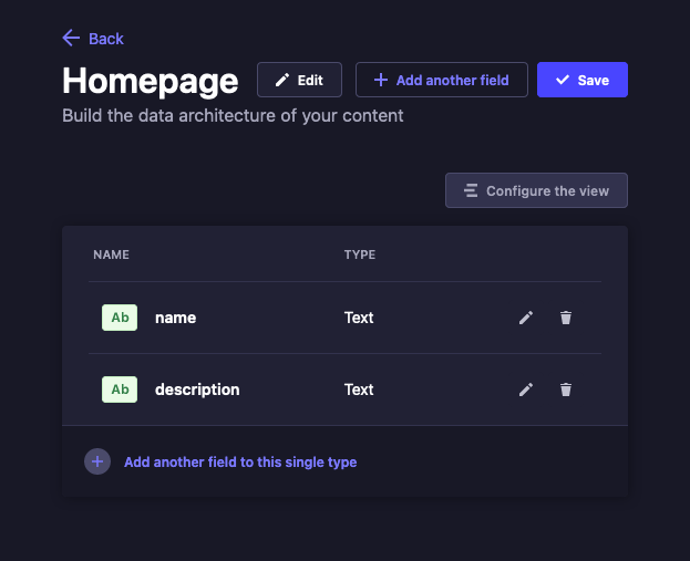 Strapi with a completed Home single